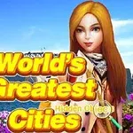 Žena stojící před panoramatem města s ikonickou operou a mostem, v popředí květiny a velký text Worlds Greatest Cities