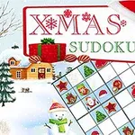 Zimní krajina s chalupou, sněhulákem a pokrytou vánočním sudoku mřížkou
