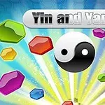 Symbol jing-jang obklopený barevnými geometrickými tvary na zářivě barevném pozadí
