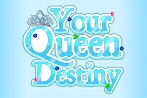 Ozdobený nápis Your Queen Destiny na světle modrém pozadí s korunkou a barevnými drahokamy