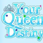 Ozdobený nápis Your Queen Destiny na světle modrém pozadí s korunkou a barevnými drahokamy