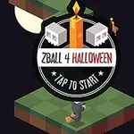 Ústřední motiv s nápisem ZBall 4 Halloween, ikonami lebek, svíčkou a čarodějnicí na koštěti na tmavém pozadí