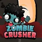 Modrý zombie s rozcuchanými vlasy je rozdrcen stlačením, pod ním je nápis Zombie Crusher na krvavém pozadí