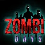 Siluety pěti postav s lesknoucíma se očima a nápis Zombie Days na tmavém pozadí