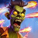Zelený humanoid s rozzuřeným výrazem a zářícíma očima, obklopený ohnivými meteority na modrém pozadí