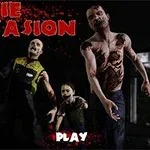 Tři zombie postavy kráčející vpřed s krvavými detaily na tmavém pozadí, s nápisem Zombie Invasion v červené barvě nahoře