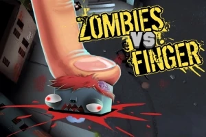 Obří prst rozmáčkne zombie s krvavými efekty na tmavém pozadí s nápisem