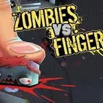 Obří prst rozmáčkne zombie s krvavými efekty na tmavém pozadí s nápisem