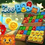 Žena v klobouku stojí vedle herní desky s barevnými dlaždicemi a nad hlavou má nápis ZooBoom