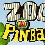 Název Zoo Pinball s číslem 10 mezi barevnými stromky na modrém pozadí