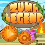 Stylizované logo s nápisem na kameni obklopeném tropickou krajinou s hořícími pochodněmi a barevnými prvky